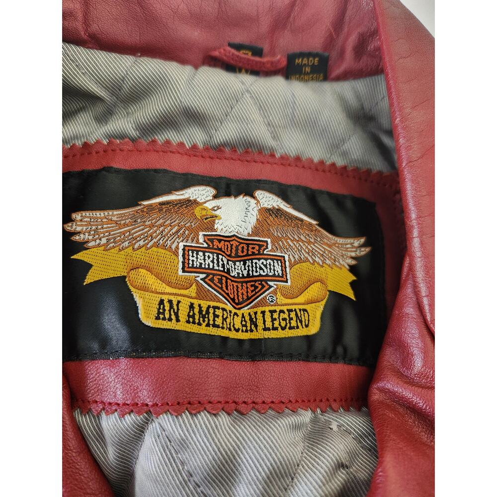 Harley Davidson Women's Red Leather Biker Jacket Size Small Studded Zippers - Picture 14 of 16